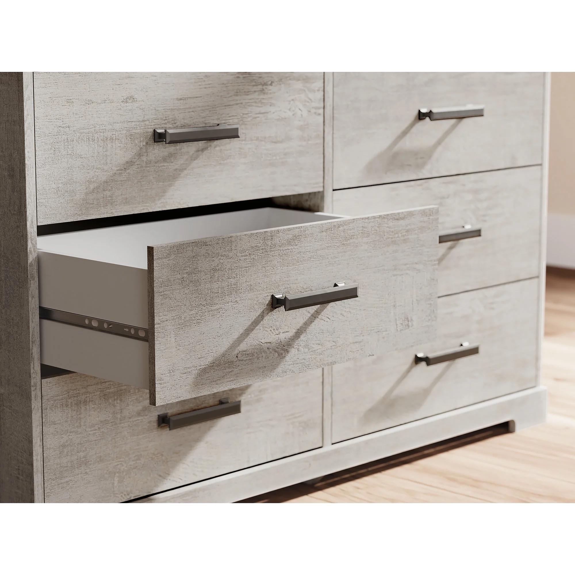 Shawburn kommode med 6 skuffer, moderne landhusstil fra Signature Design by Ashley. Off-white finish.