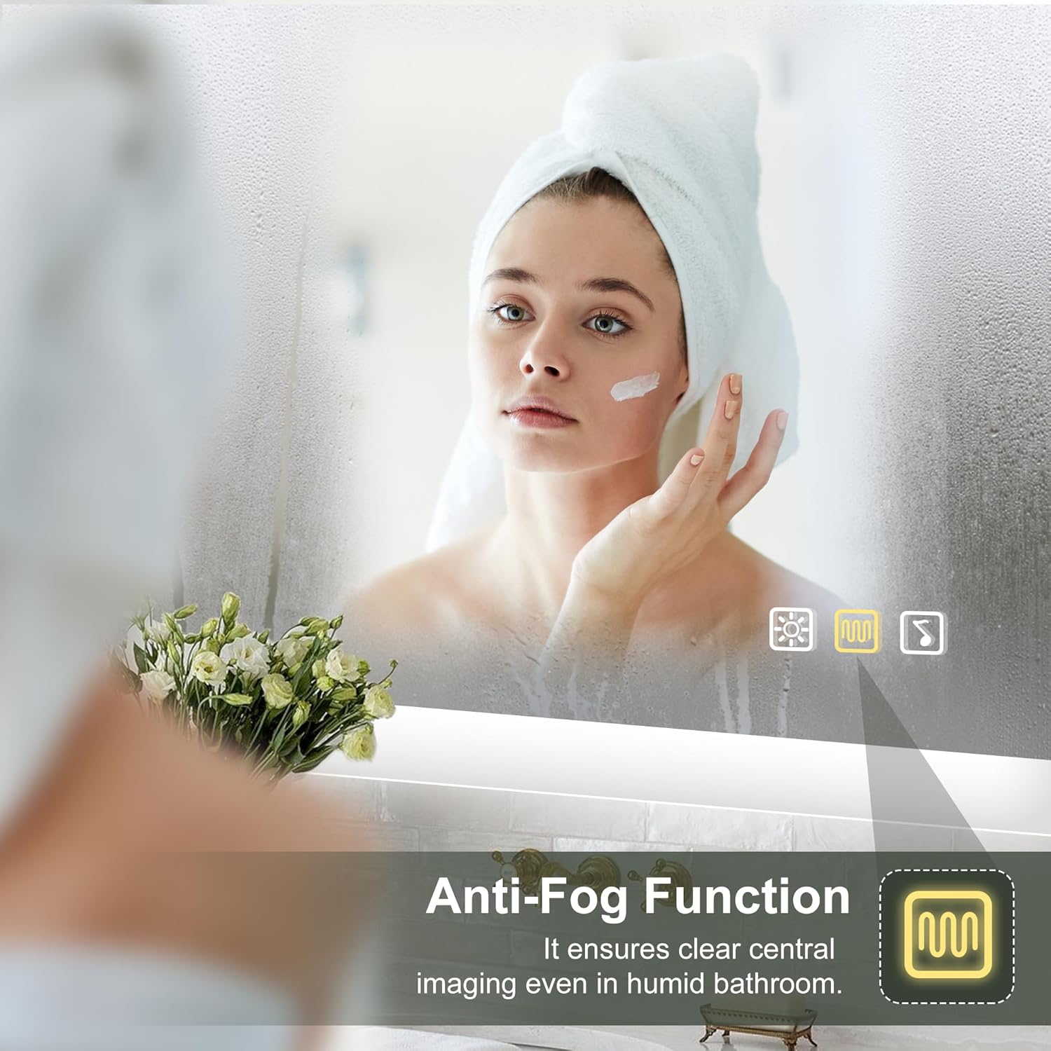 S'bagno badeværelsesspejl med lys 1200x700mm, IP44 - badeværelsesspejl med LED og Bluetooth, antidugfunktion / 3 lysfarver (3000K, 4000K, 6500K) / Dæmpbar / Memory, lodrette eller vandrette badeværelsesspejle med LED