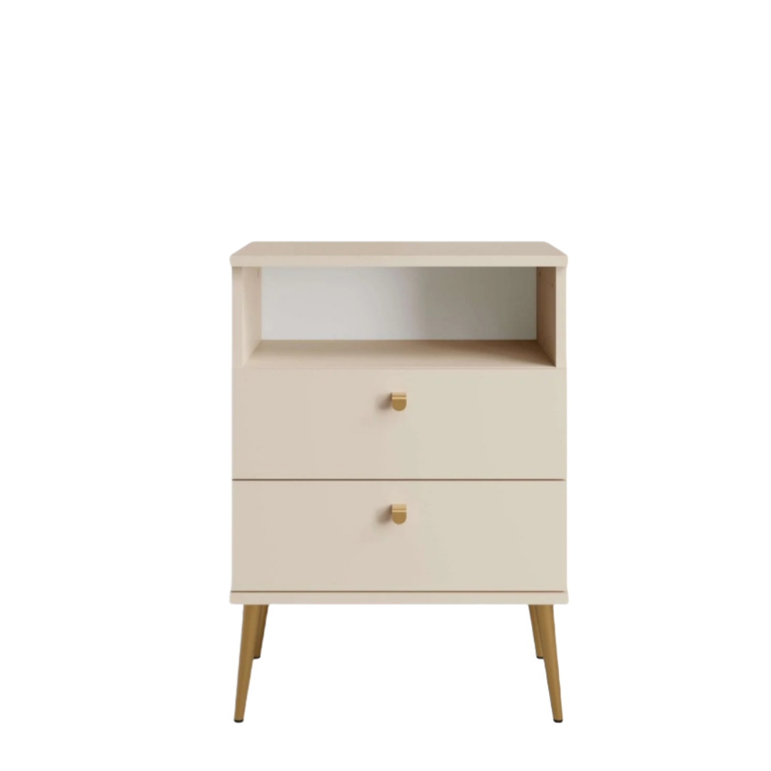 Nachttisch Elyria mit elegantem beigefarbenem Design, Metallgriffen, 50 cm