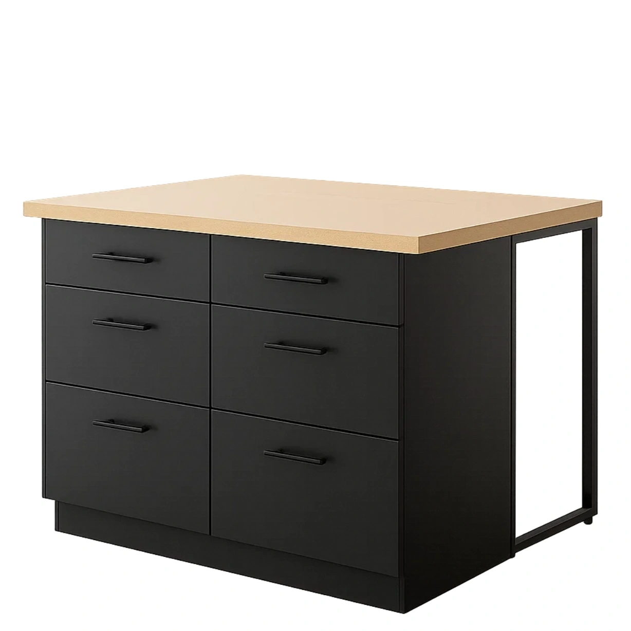 Îlot de cuisine à desserte avec 6 tiroirs, bois naturel et noir, autoportant, 100 x 60 x 85 cm - K47hsrLNNkiz