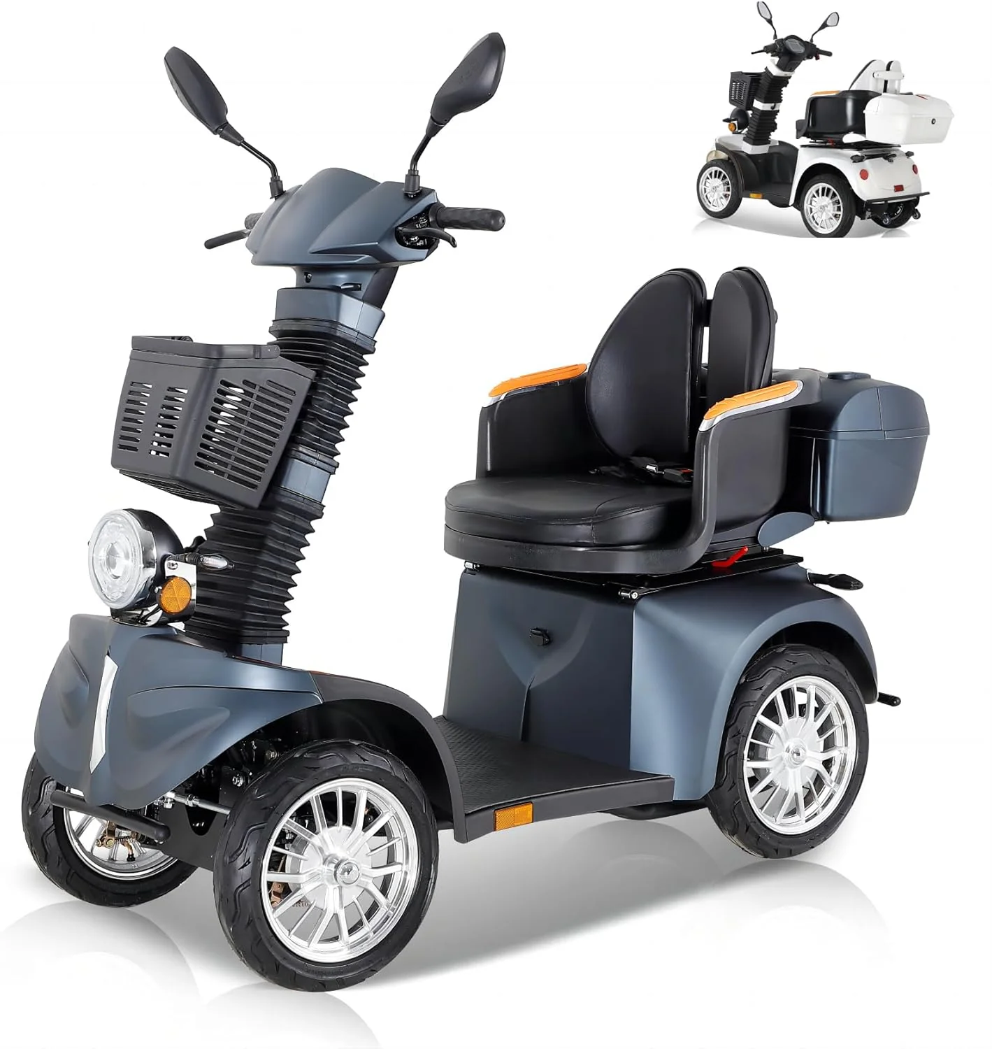 Scooter de mobilité 4 roues ZVGREEN 2025 – Modèle senior avec siège capitaine – Jusqu'à 15 km/h – Grand espace de rangement – ​​Siège pivotant – Frein électromagnétique