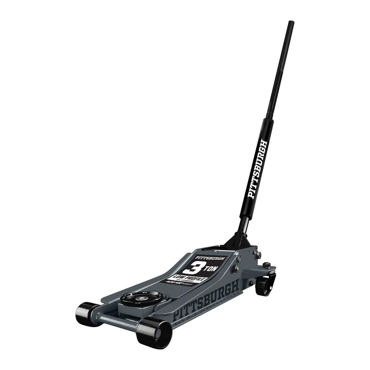 2025 PITTSBURGH 3-tons lavprofil hydraulisk donkraft med hurtigpumpe. Skifergrå