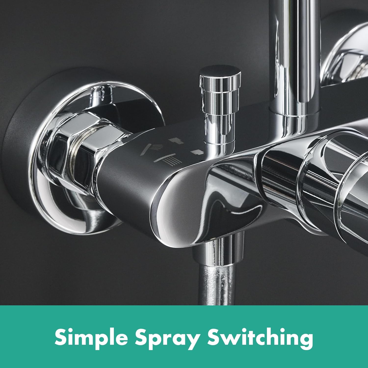 hansgrohe Crometta E - wassersparendes Duschsystem (EcoSmart) mit Thermostat, Regendusche (240 x 240 mm), Handbrause (2 Strahlarten), flexiblem Schlauch, Brausestange und rechteckigem, feststehendem Brausekopf, Chrom, 27281000