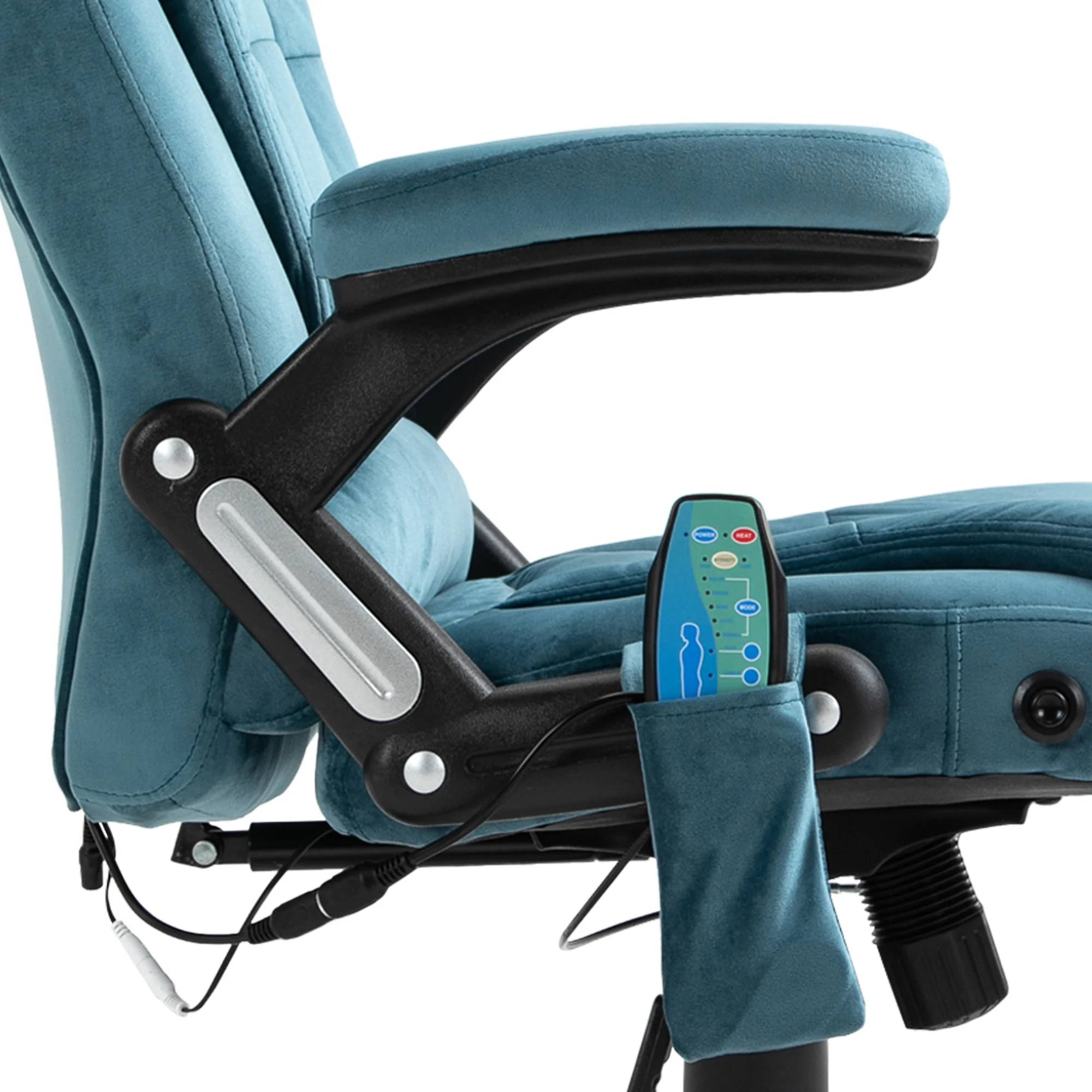 Ergonomischer Bürostuhl mit 6-Punkt-Massage und beheizbarer Rückenlehne. Samtbezug. Blau.