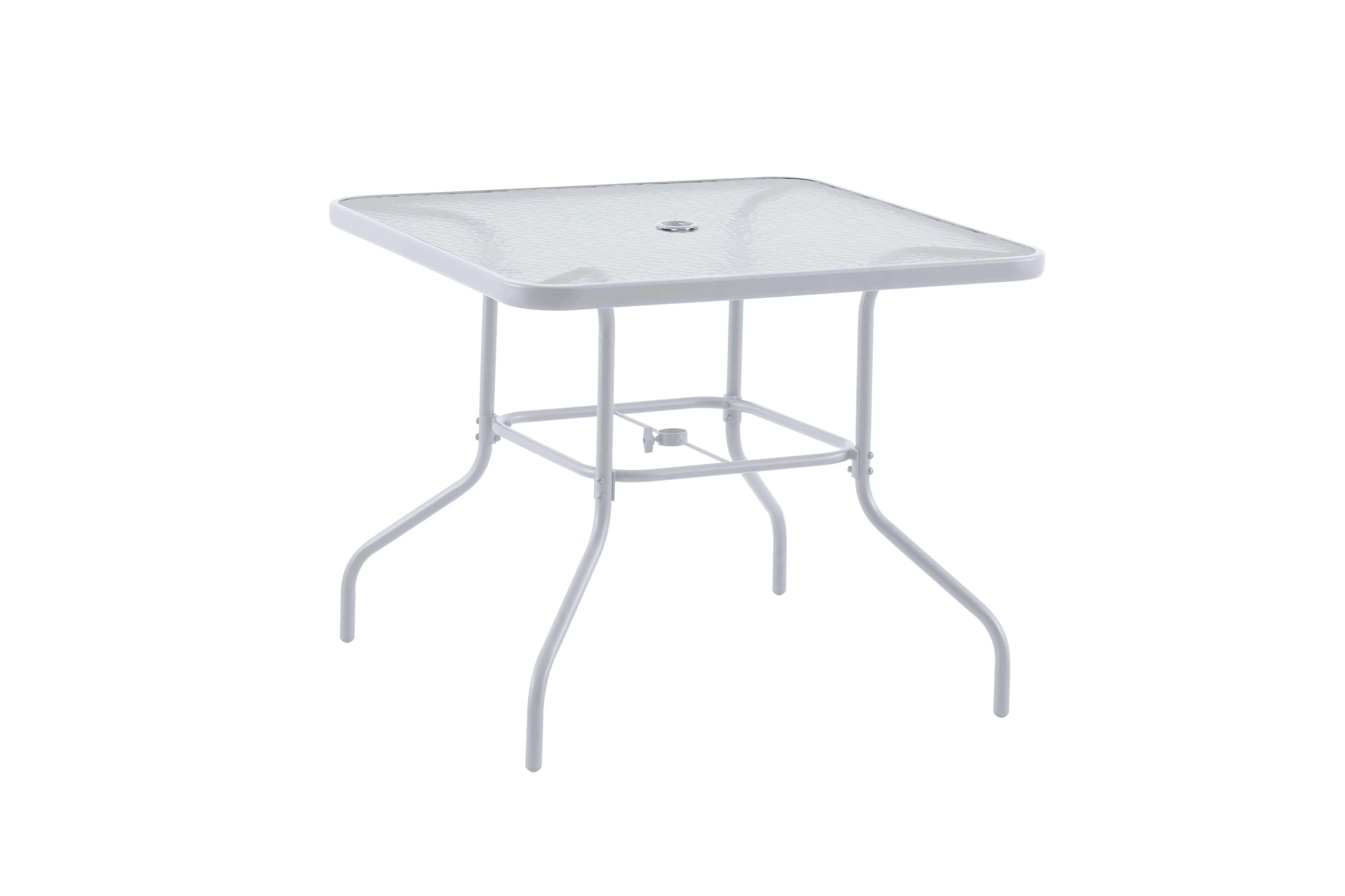 2025 Mainstays Albany Lane 6-delt udendørs spisebordssæt med parasol. Stål. Rød