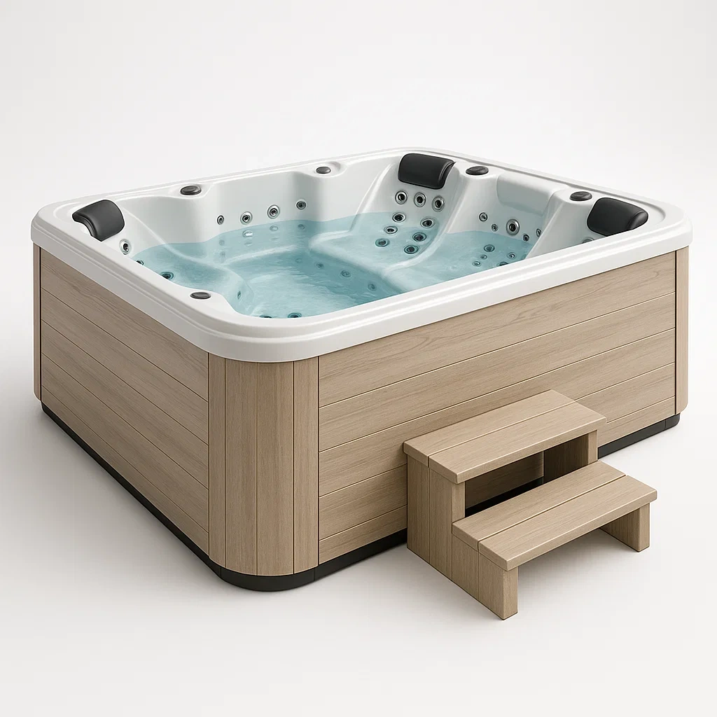 Spa rigide 150 x 150 x 71 cm, 3 places, forme carrée, coloris marron clair/blanc, référence mEHrdqi435BX
