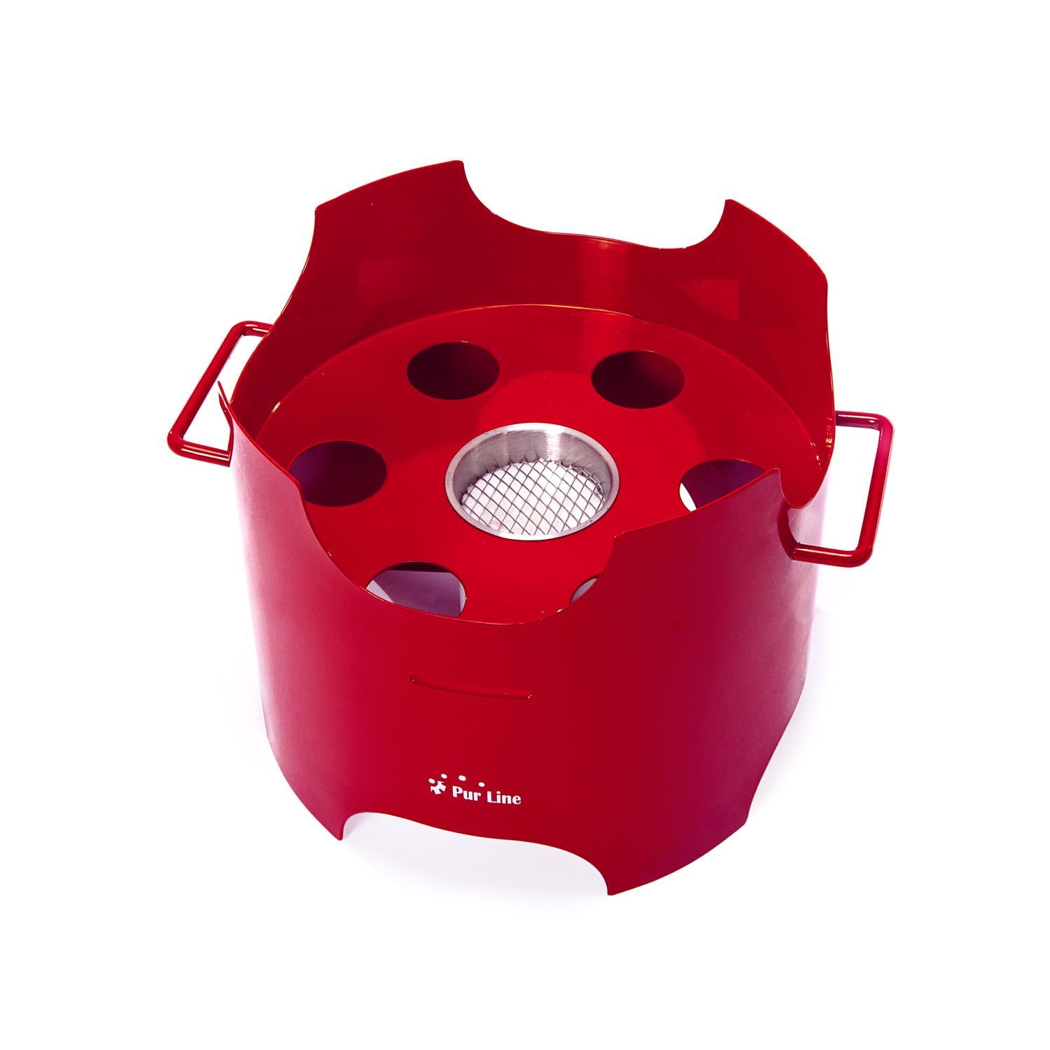 0,5-Liter-Ethanol-Grill in rotem Stahl und runder Eisengrillplatte