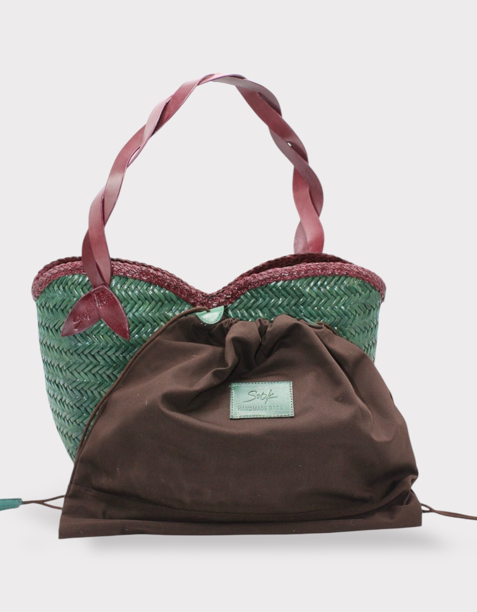 Léafa - Handwoven Leather Shoulder Bag | Burgundy & Green