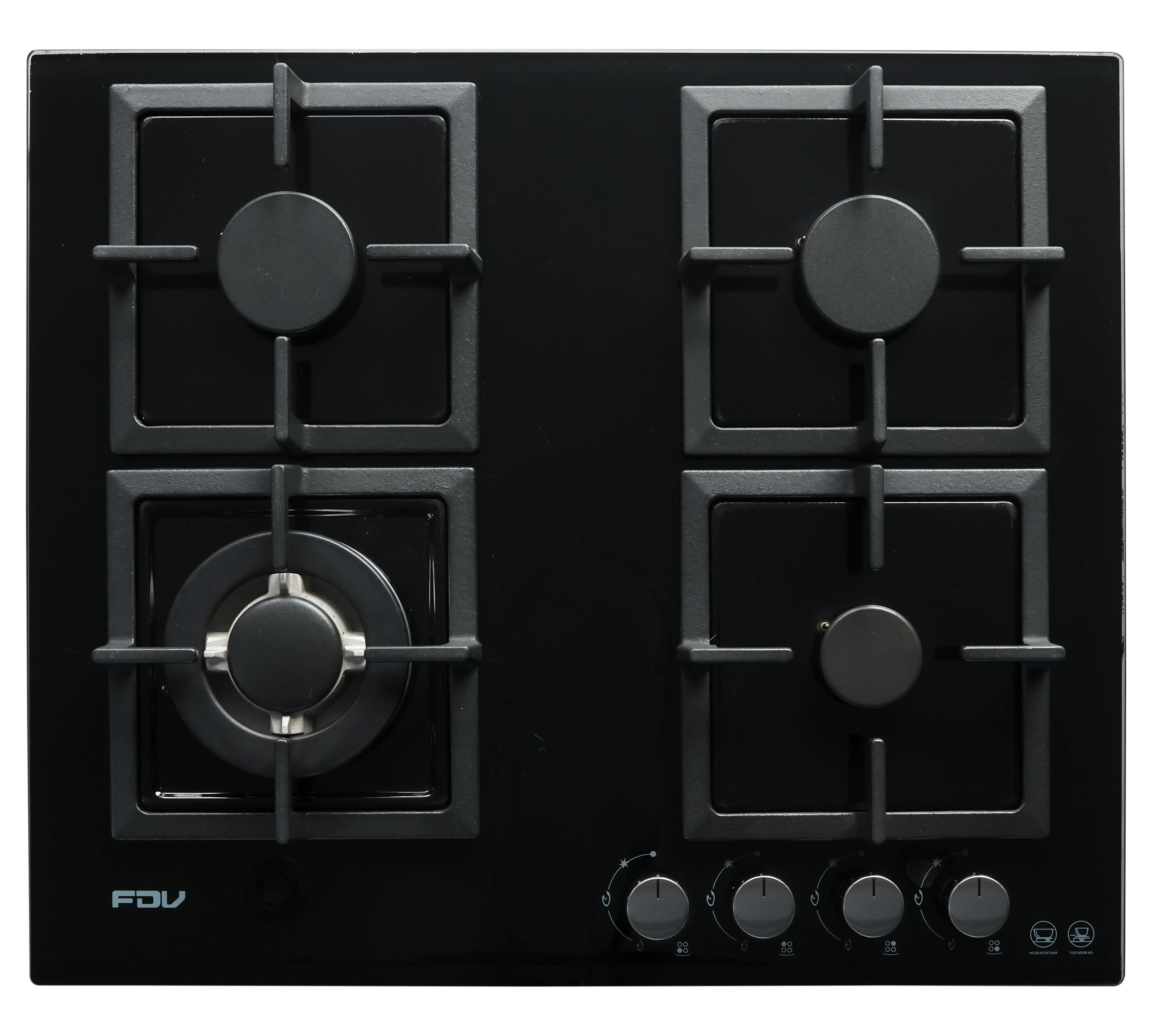 Plaque de cuisson à gaz FDV 2025, 4 brûleurs, 60 cm, noire