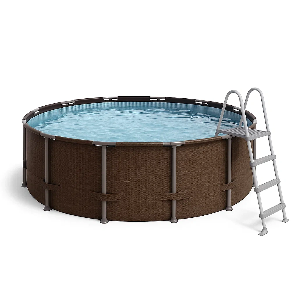 Piscine hors-sol tubulaire ronde 298 x 96 cm, marron/gris, avec filtre et échelle OswFSay242GL