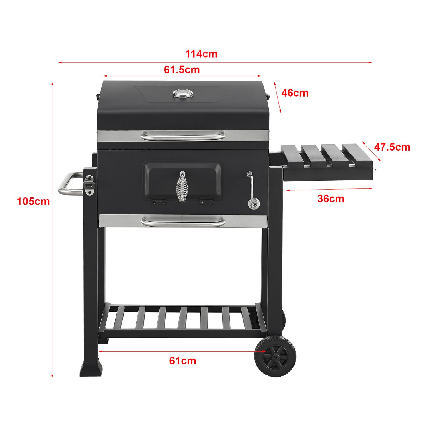 Arnad Holzkohlegrill mit 3 Stahlrosten 105x114x48cm - Schwarz [casa.pro]