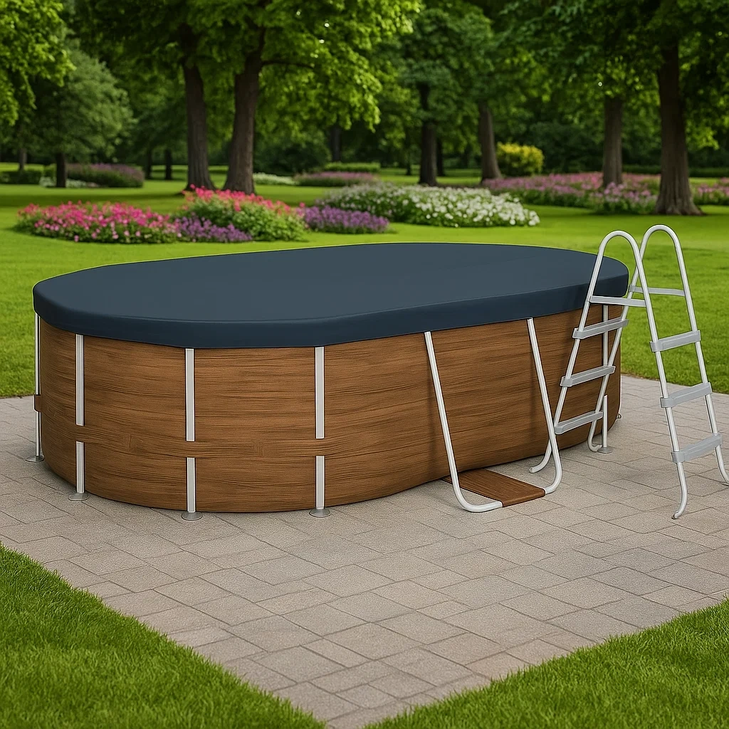 Piscine hors-sol ovale tubulaire en acier 418 x 243 x 98 cm, marron/blanc, avec échelle CvtFTEw128zt