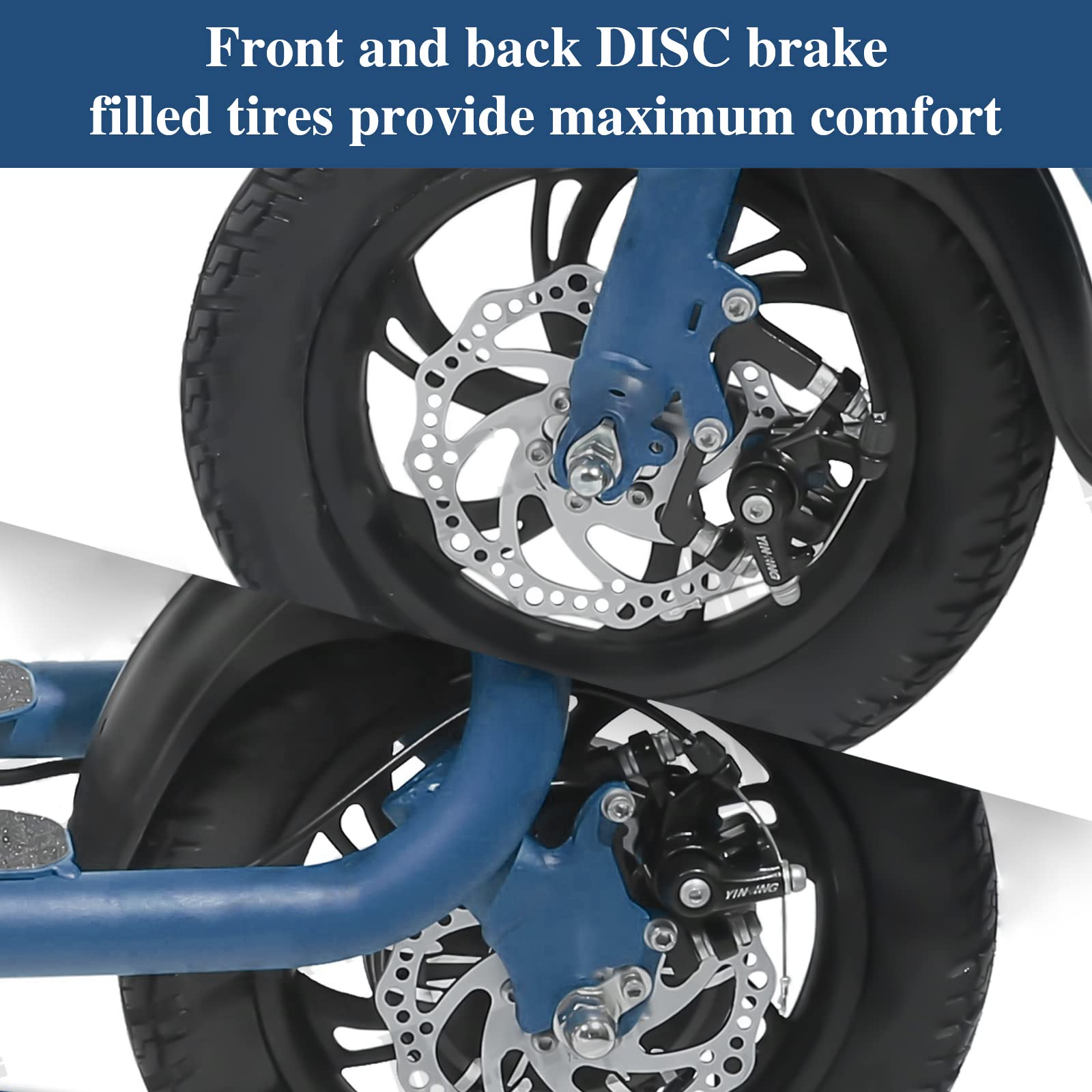 Sammenklappelig el-scooter til voksne med sæde. 450W børsteløs motor. 12-tommer terrængående dæk. 32 km rækkevidde. Let og bærbar.