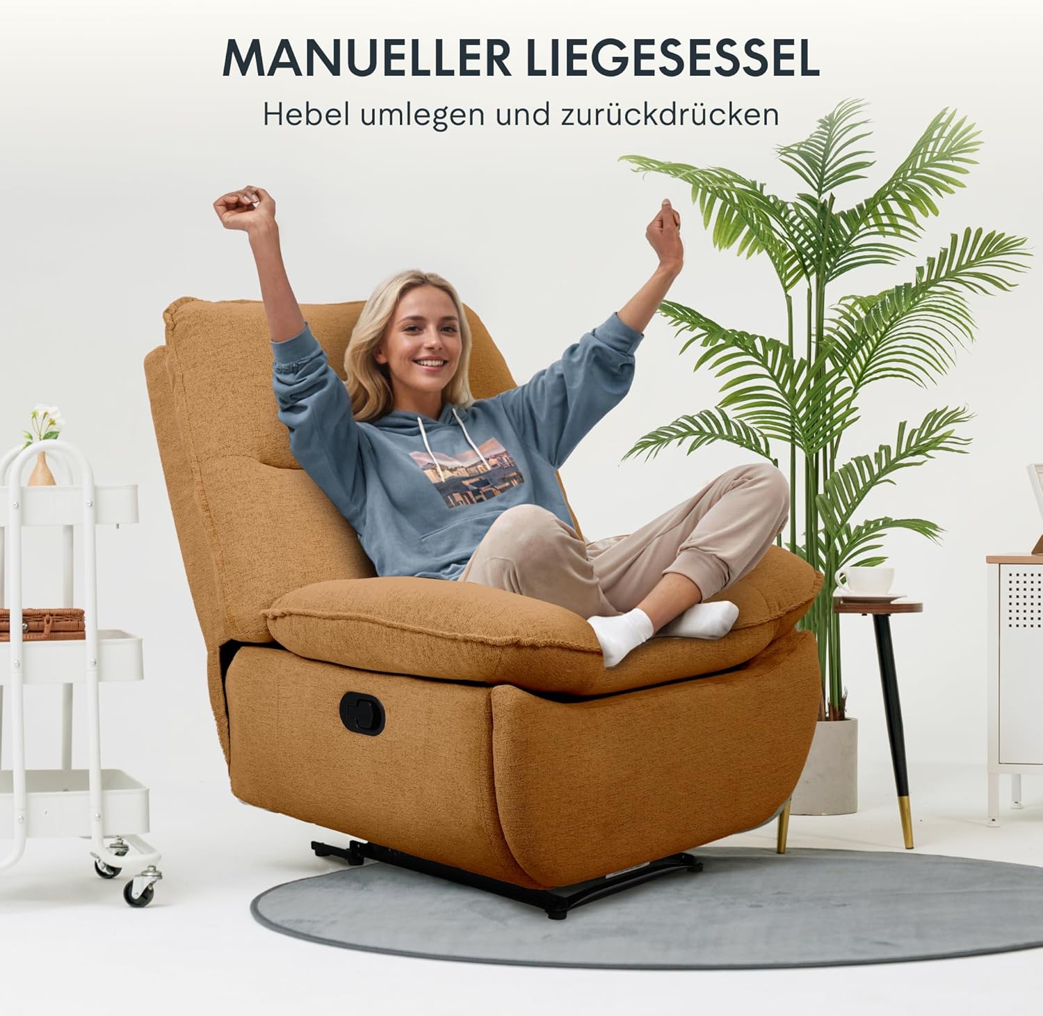 FLEXISPOT XC6 Relaxsessel, Drehsofa mit Wippfunktion, TV-Sessel mit verstellbarer Rückenlehne, Liegesessel für Schlafzimmer, Wohnzimmer und Heimkino (Beige)