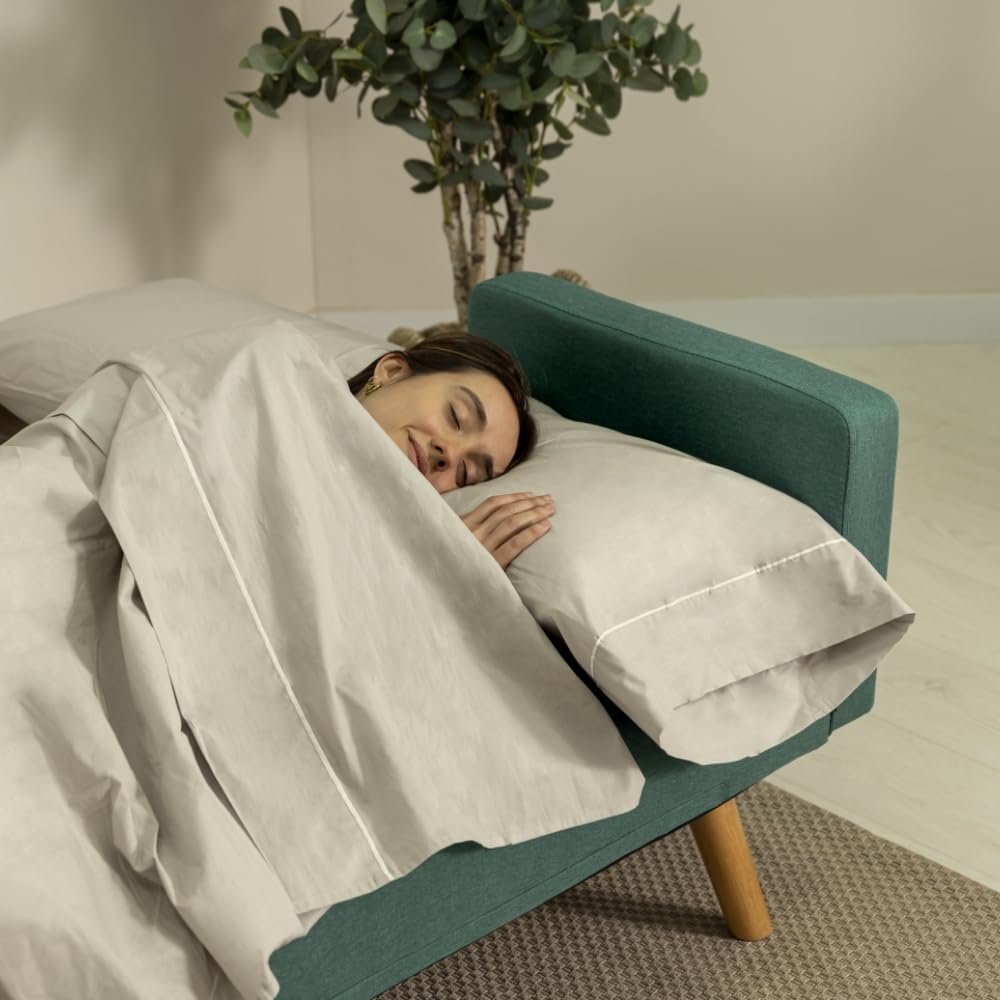 Nalui – 3-Sitzer-Schlafsofa, gepolstert, 203 x 82 x 78 cm, One Dots, mit 2 Kissen und Klick-Klack-Öffnungsmechanismus mit mehreren Liegepositionen. Chaiselongue-Schlafsofa mit Holzbeinen, umwandelbar in ein Doppelbett | Beige