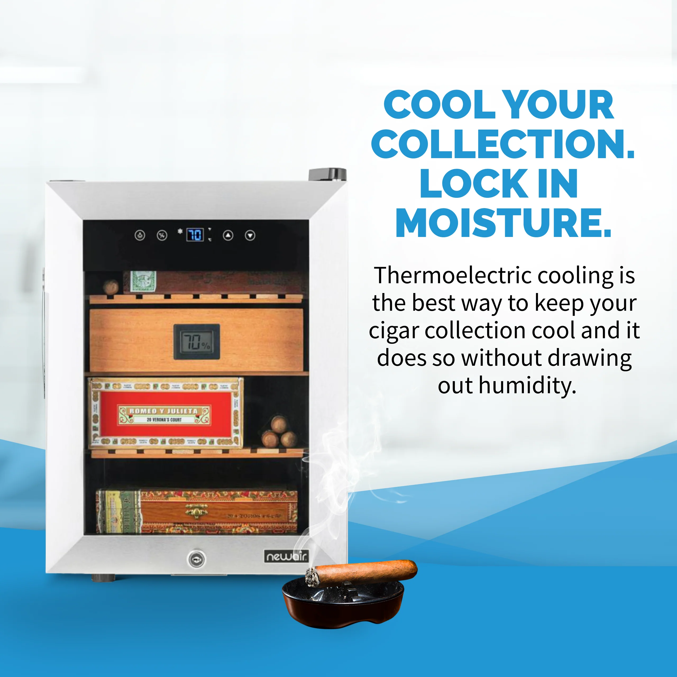 Cave à cigares électrique Newair® 2025 avec Opti-Temp™. Capacité : 250 cigares.