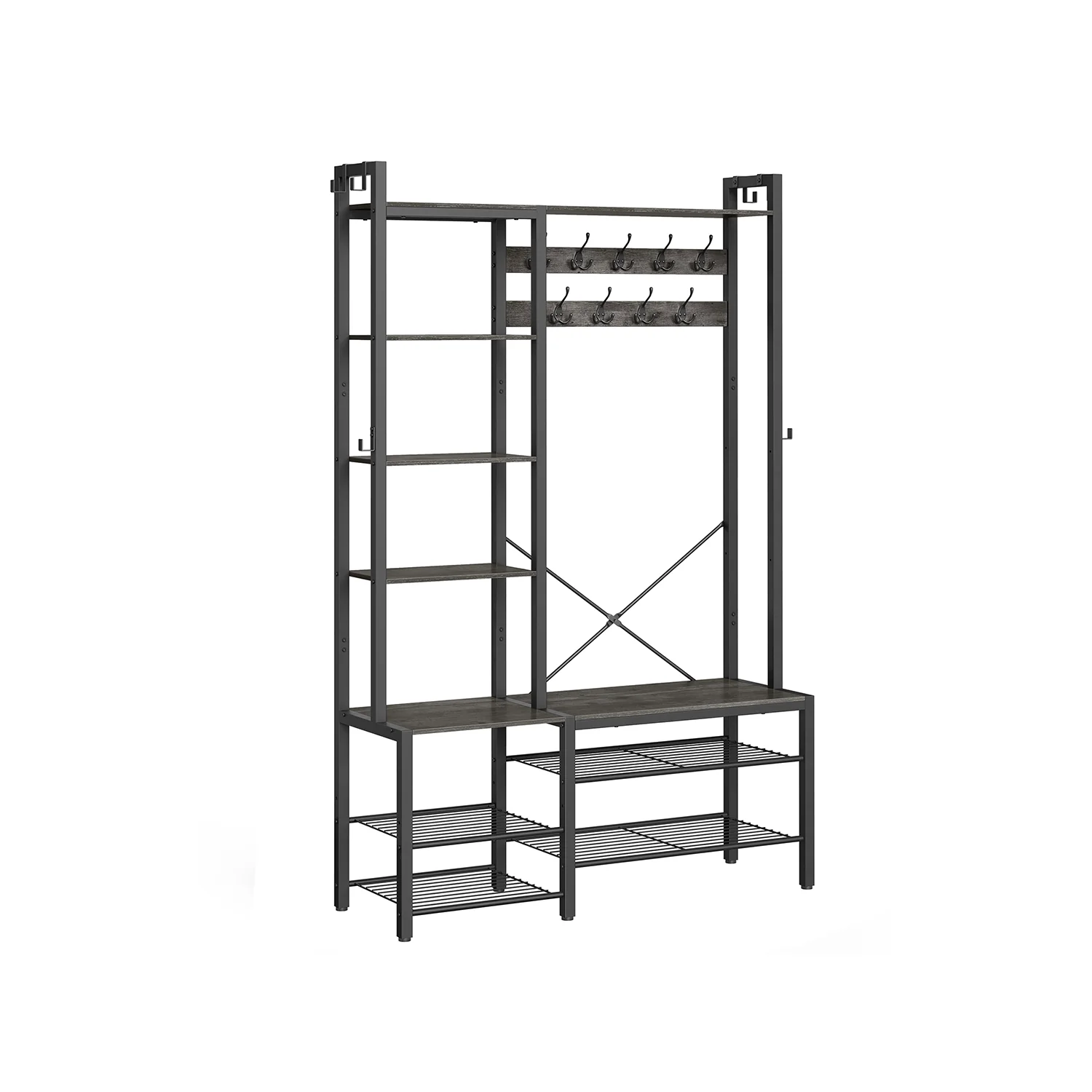 Knagerække med skobænk i entréen, stengrå og blæksort