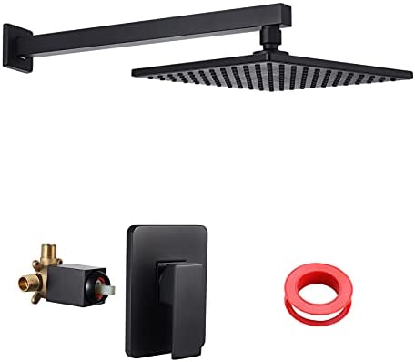 KES Schwarze Duscharmatur mit Duschventil und Regenduschkopf