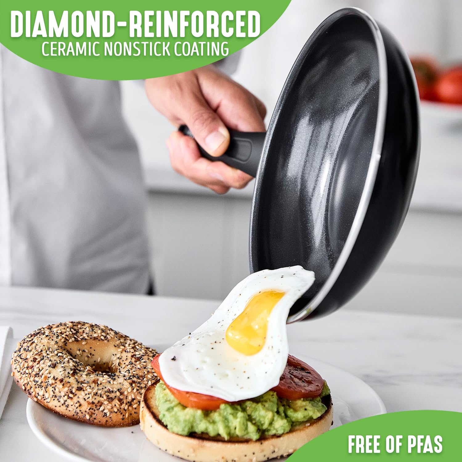 GreenLife Soft Grip 16-teiliges Antihaft-Keramik-Kochgeschirr-Set, bestehend aus Bratpfanne, Stielkasserolle und Topf, PFAS-frei, spülmaschinenfest, ofenfest, türkis