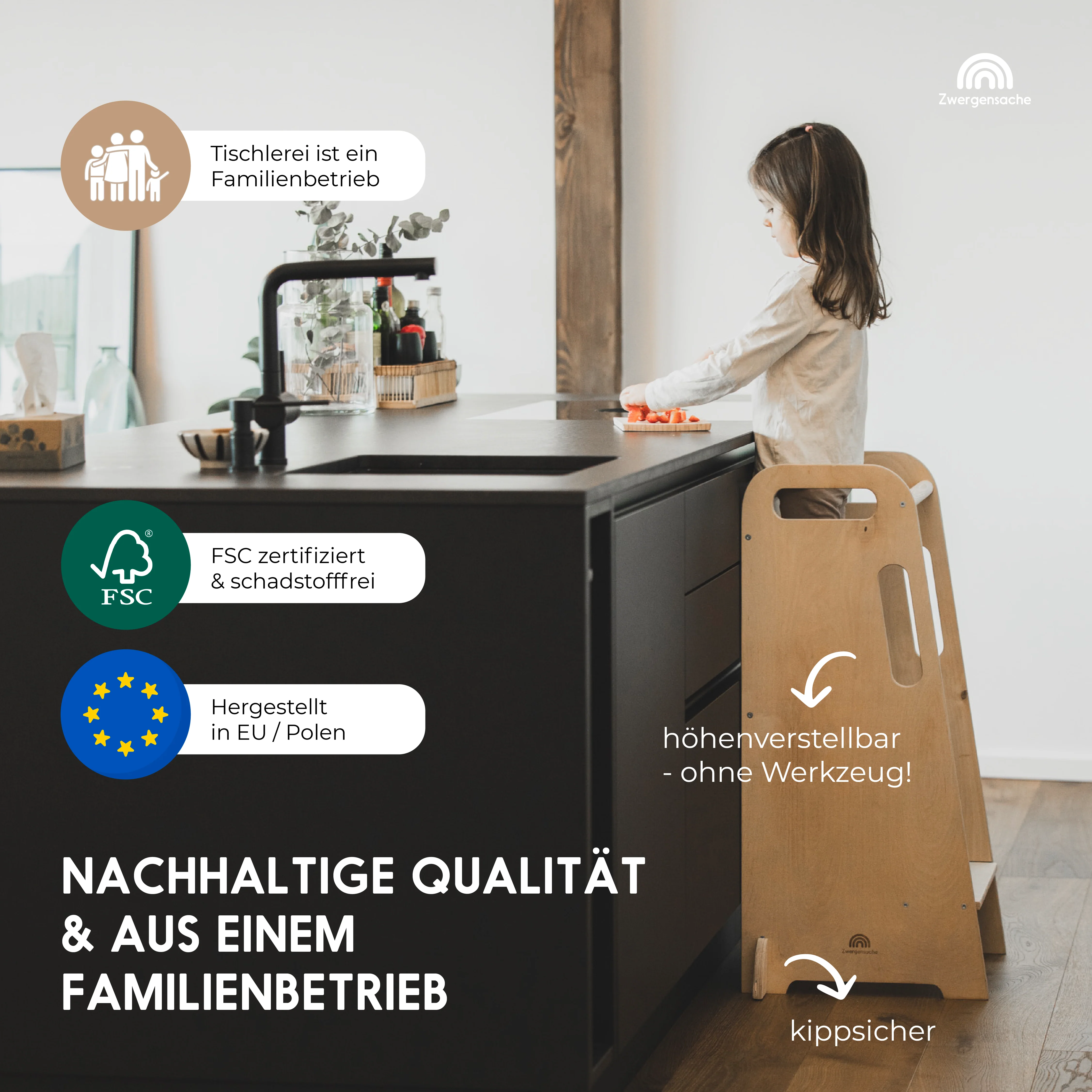 Tour d'apprentissage en bois 2025. Hauteur réglable. Robuste et sécuritaire. À partir de 12 mois.