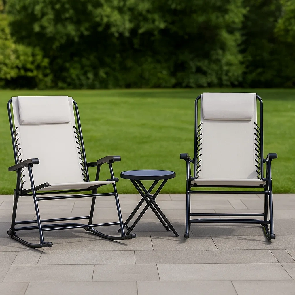 Ensemble de jardin avec 2 fauteuils à bascule et une table d