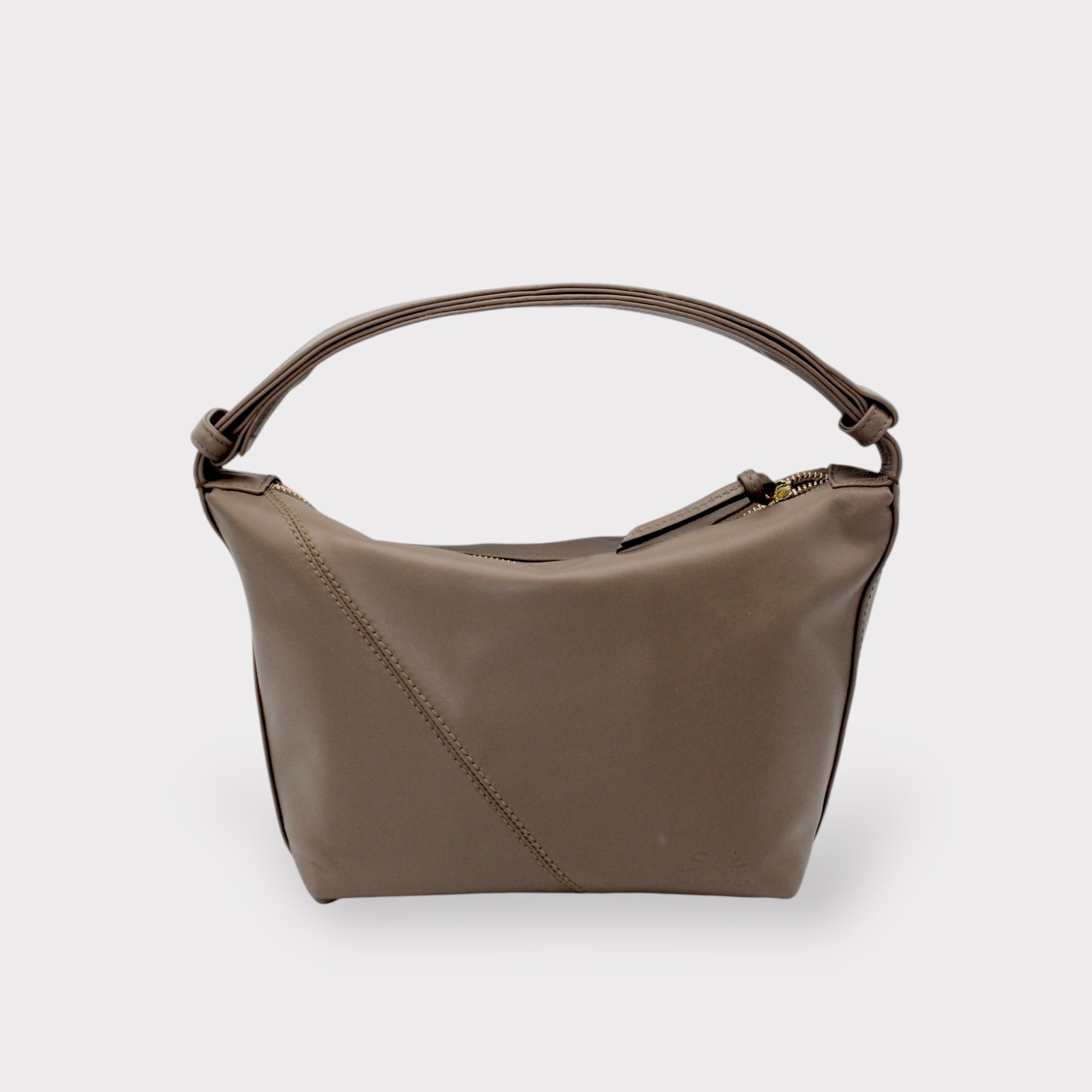 Evy - Genuine Leather Pouch Shoulder Bag - Taupe