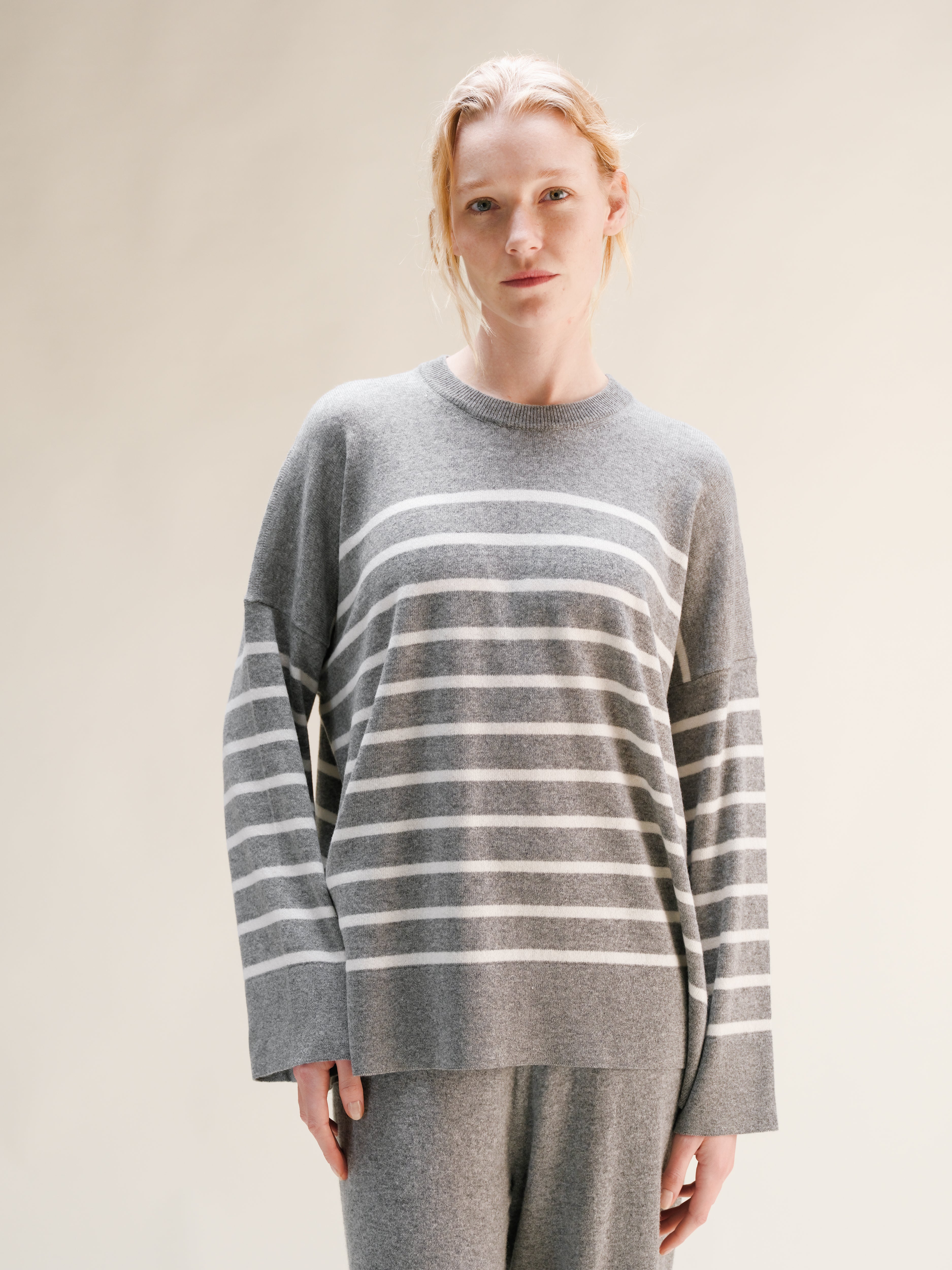 Cashmere Mix Striped Crewneck Sweater
