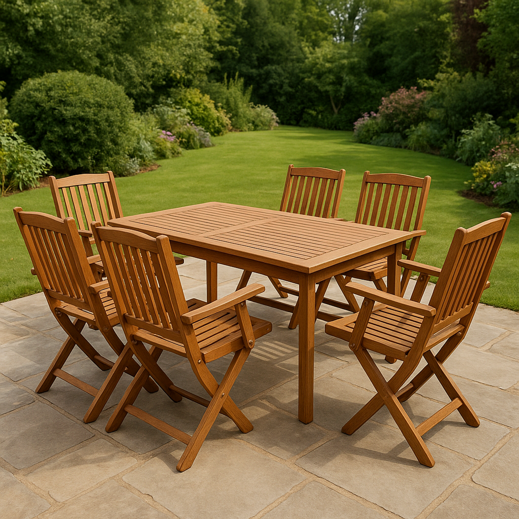 Ensemble table et chaises de jardin, bois, 1 table, 6 chaises, Wood SjEjNbX432pu