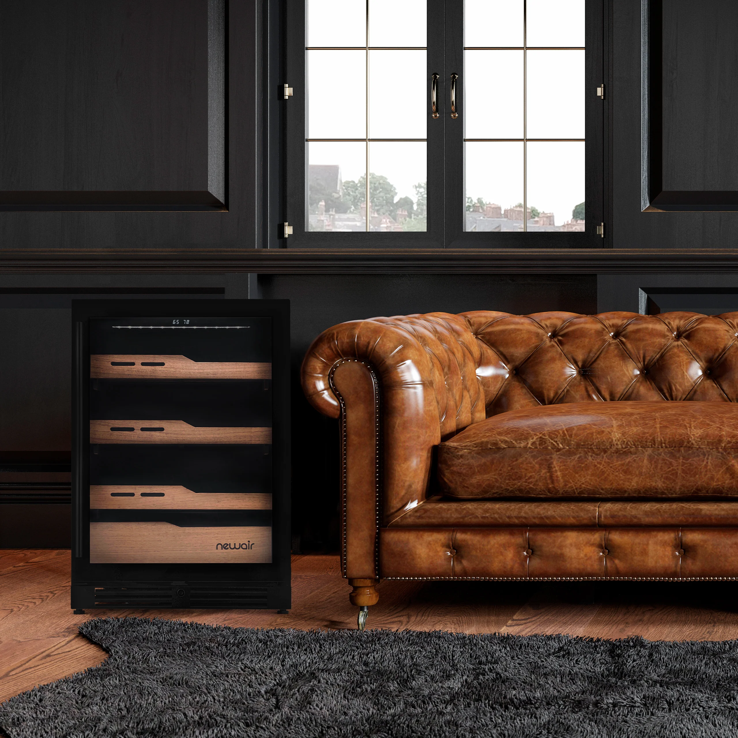 Cave à cigares électrique Newair® 2025. Capacité : 1 500 cigares. Encastrable ou sur pied.