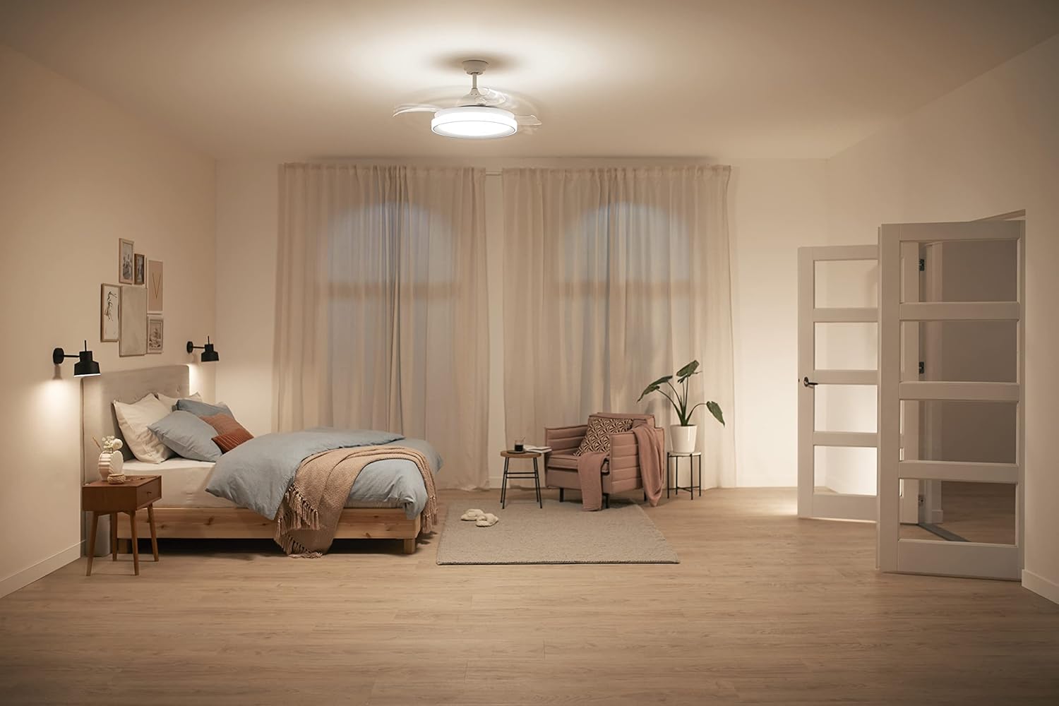 Ventilateur de plafond Philips Lighting Atlas avec éclairage LED et télécommande 106 cm Nickel