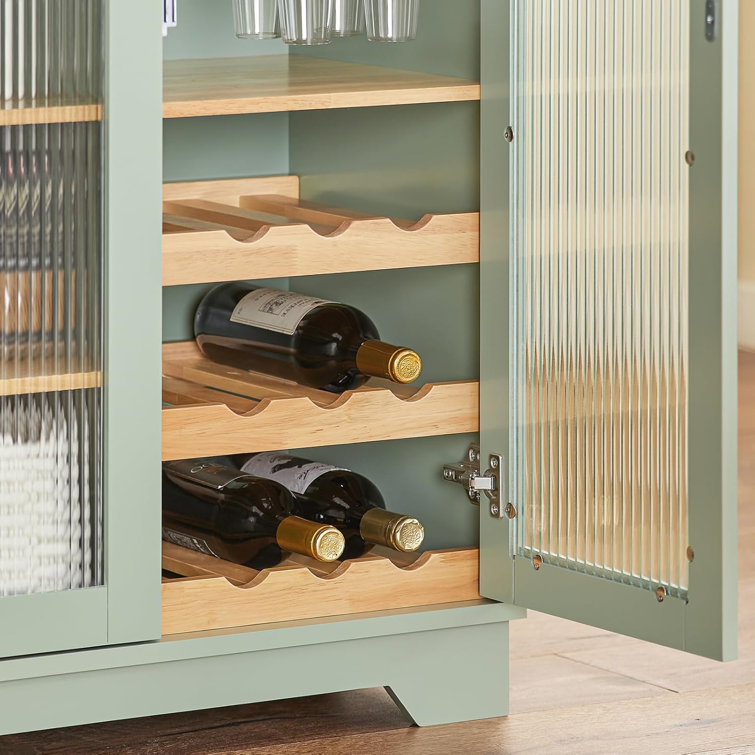 SoBuy FSB81-GR Küchenbuffet mit Mikrowellenfunktion für Esszimmer, Eingangsbereich und Wohnzimmer, mit 2 Türen, 2 Schubladen und 1 offenem Fach, Grün, 120 x 40 x 90 cm, EN