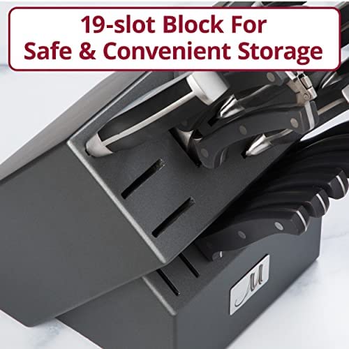 Hochwertiges 19-teiliges Küchenmesserset mit Holzblock | Master Maison Besteckset aus deutschem Edelstahl mit Messerschärfer und 8 Steakmessern