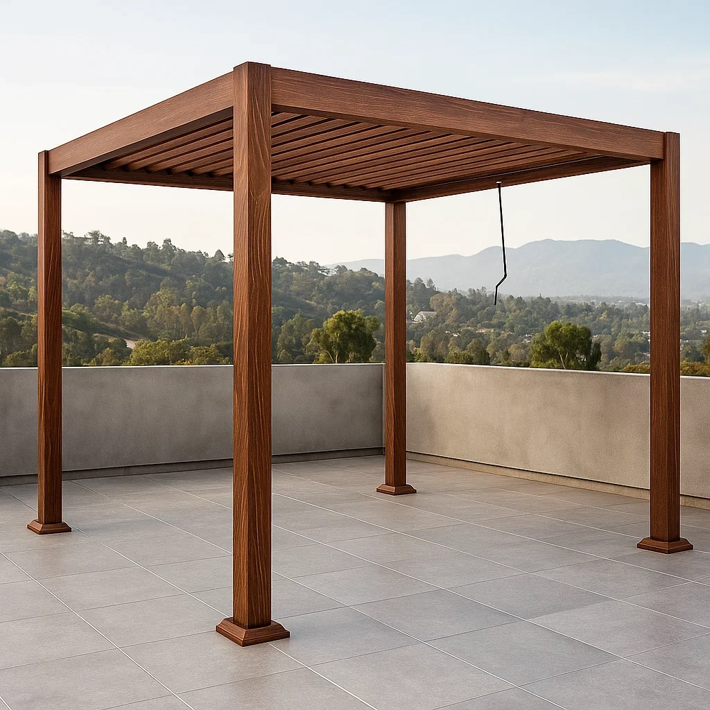 Pergola carrée en bois couleur noyer, toit à lames, installation fixe, 300 x 300 x 250 cm, pour terrasse ou jardin - PNFHGwm4Ymt4