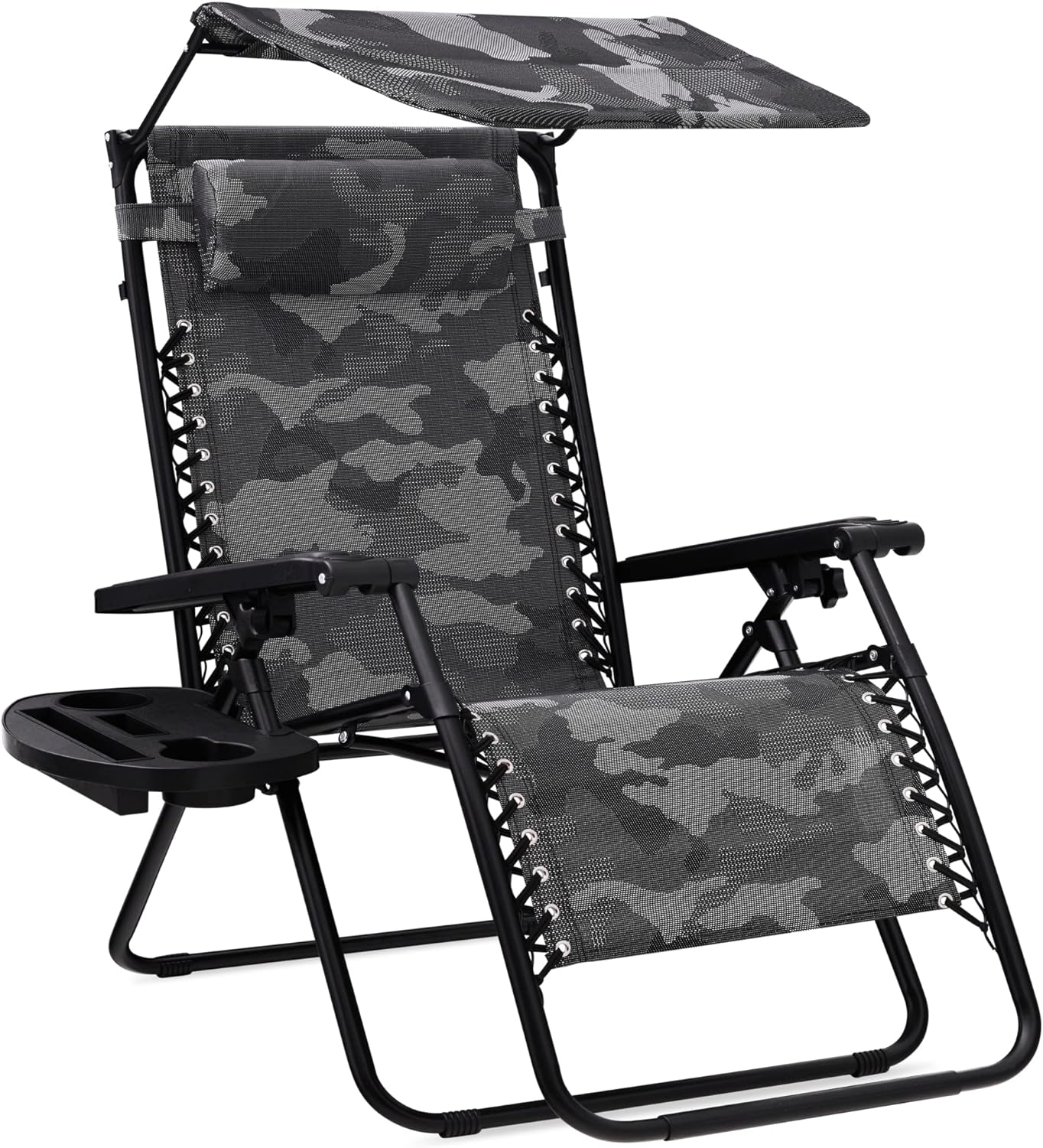 Bedste valg – Zero Gravity-lænestol til terrassen. Justerbar og foldbar udendørsstol med baldakin, nakkepude og sidebakke. Textilene – Påfugleblå