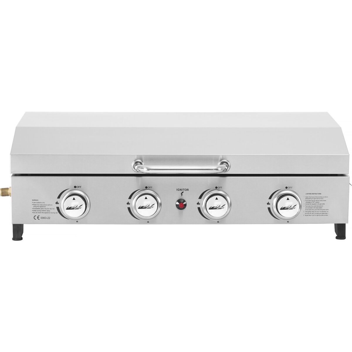 Gasgrillplatte mit 4 Brennern und Deckel „fasto“ – 10 kW – Grau