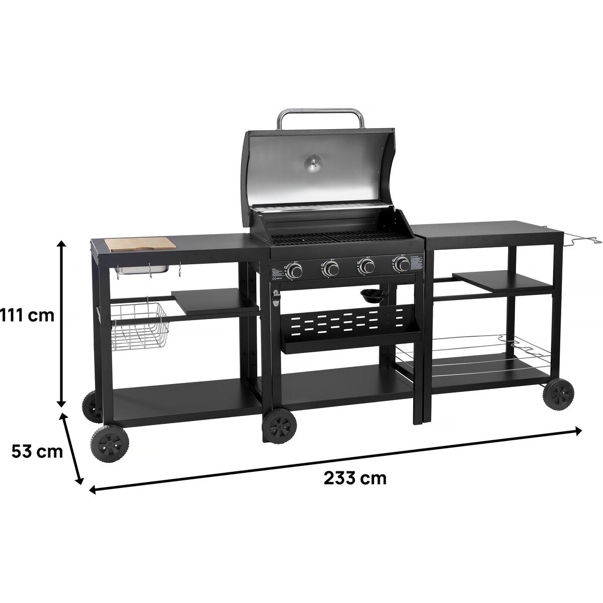 Gasgrill für den Außenbereich – 12 kW – 4 Brenner – Schwarz