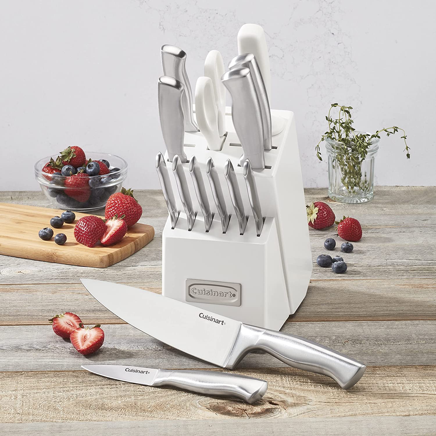 Cuisinart C77SS-15PK 15-teiliges Küchenblock-Set mit hohlen Edelstahlgriffen, strahlend weiß