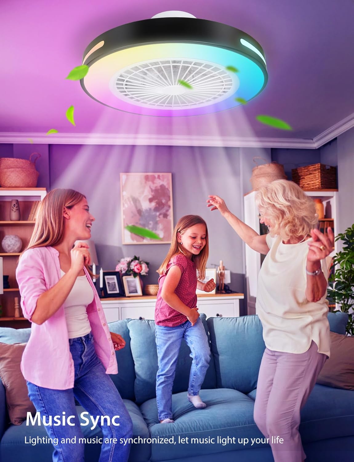 Aigostar - Ventilateur de plafond Alexa, lumière LED 40 W, 4 400 lm, 2 700 K-6 500 K et RGB à intensité variable, lampe de ventilateur de plafond intelligente avec télécommande et passerelle, silencieux, 6 vitesses, diamètre 50 cm, 2 unités