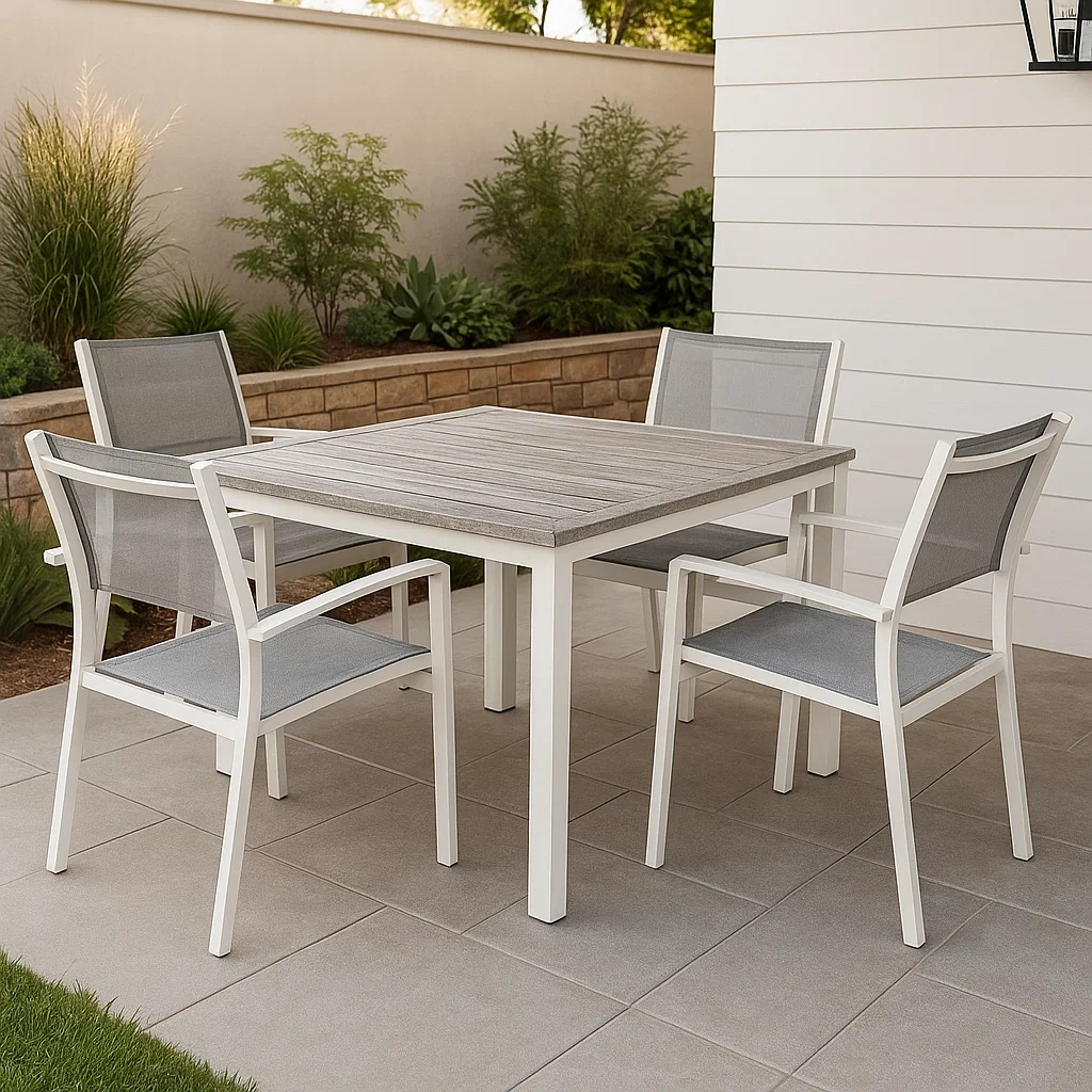 Ensemble table et chaises de jardin 4 places, aluminium blanc, table carrée 90 x 90 x 75 cm, chaises 55 x 58 x 85 cm, fixation pour terrasse, jardin ou balcon - wsS6LXOKiE8G