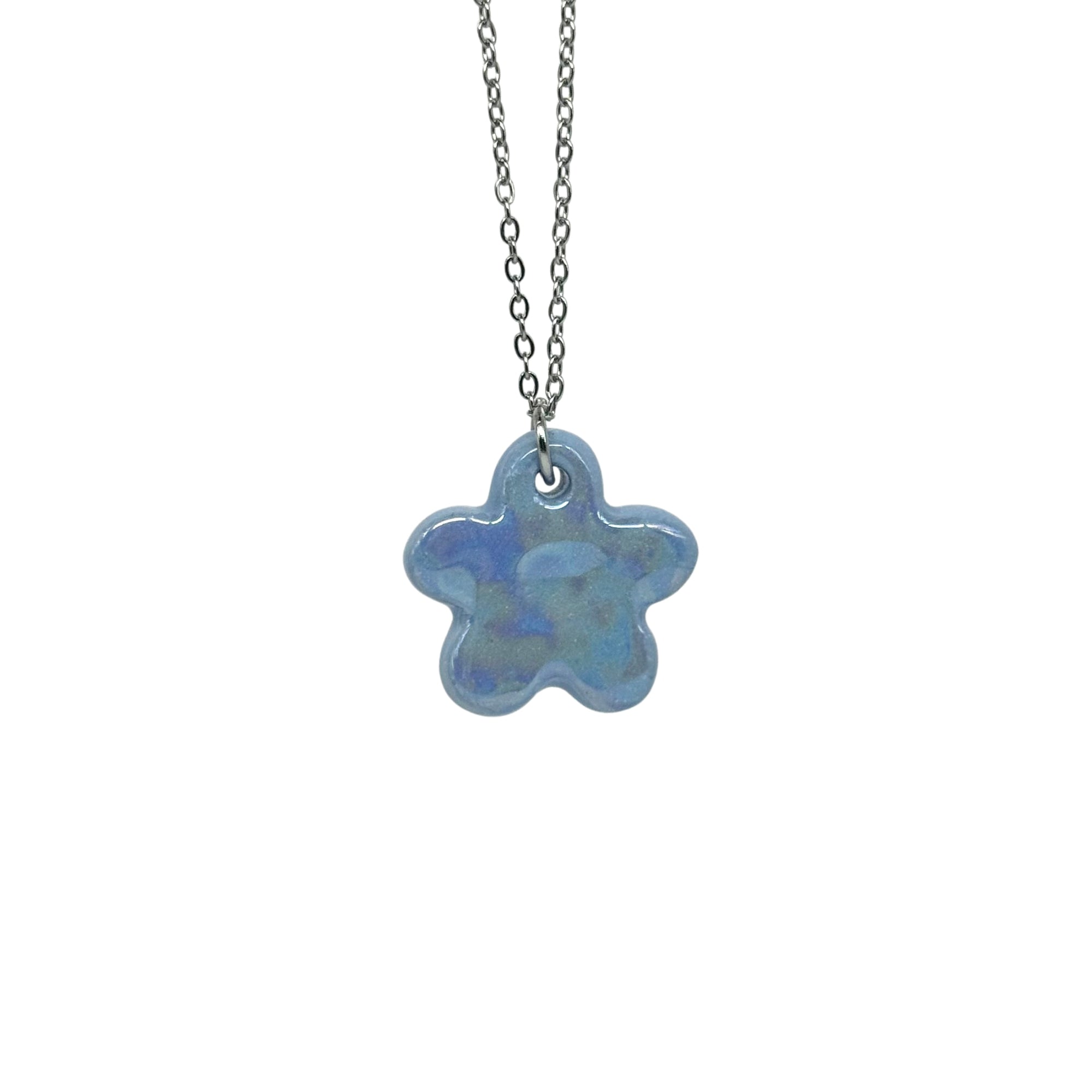 Lillium | Handcrafted pearl light blue floral ceramic necklace