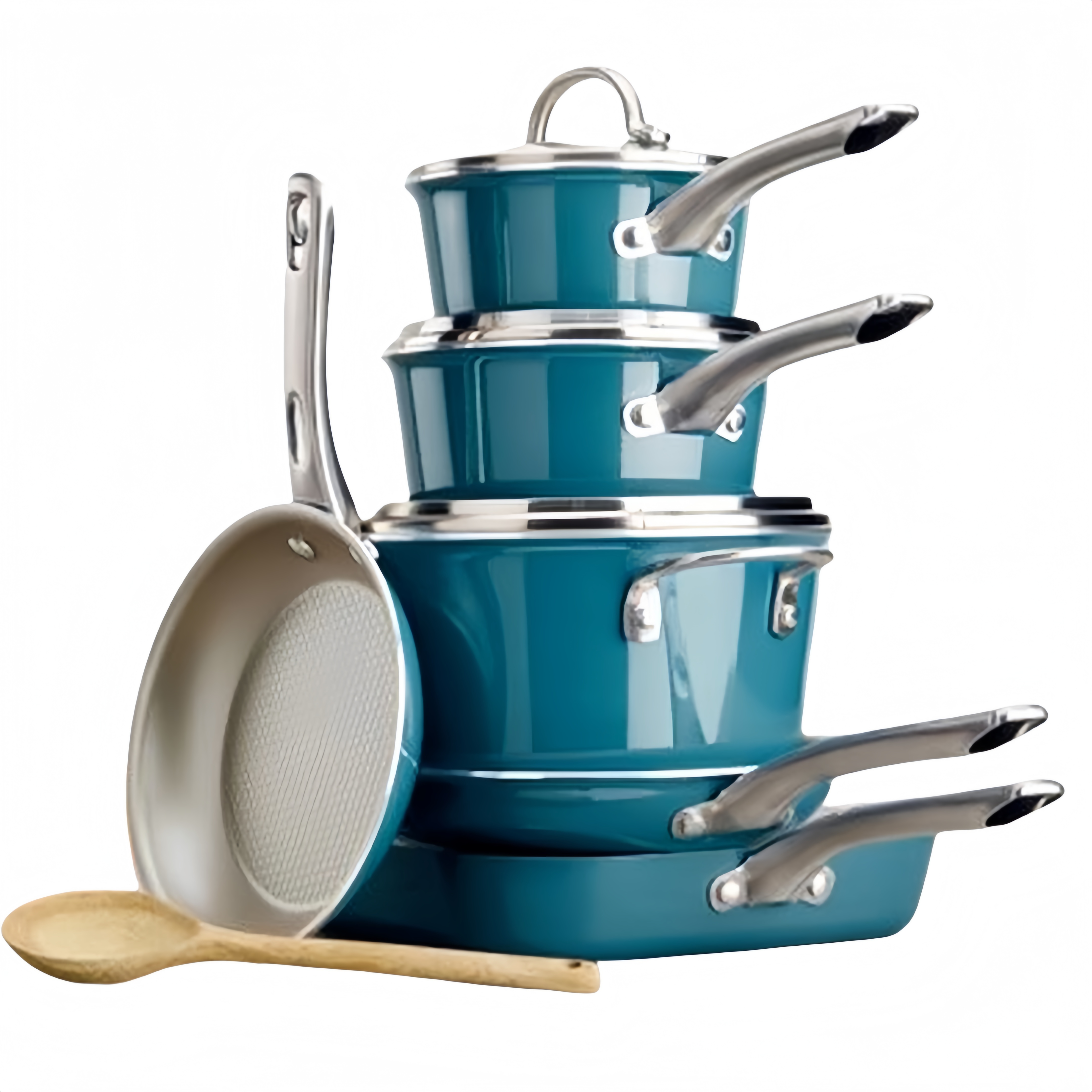 Ayesha Curry 10-teiliges Antihaft-Pfannenset aus emailliertem Porzellan, Blau