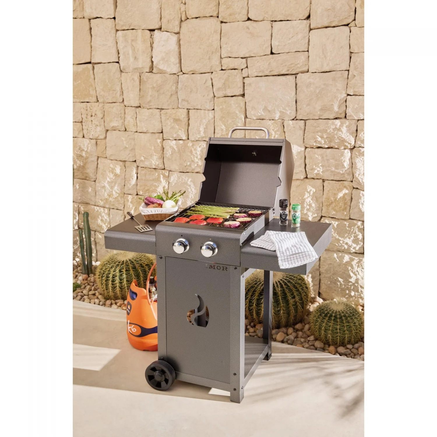 Pereda Stahlgrill mit 2 Brennern, Butan- und Propangasbetrieb, Lavastein-Nutzung