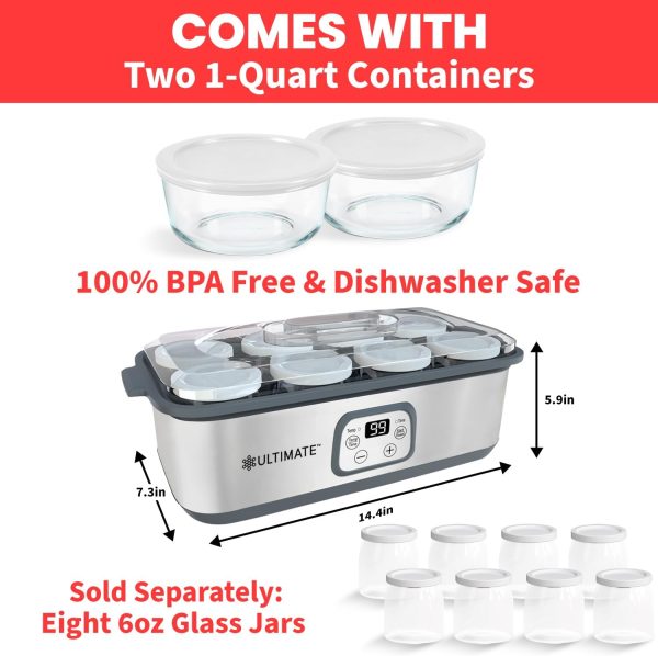 Ultimativer Probiotika-Joghurtbereiter mit zwei 1-Liter-Behältern für die Herstellung großer Mengen – Produziert Billionen lebender Probiotika mit einstellbarer Temperatur und Zeit – Der beste Joghurtbereiter für griechischen Joghurt – LEBENSLANGE GA