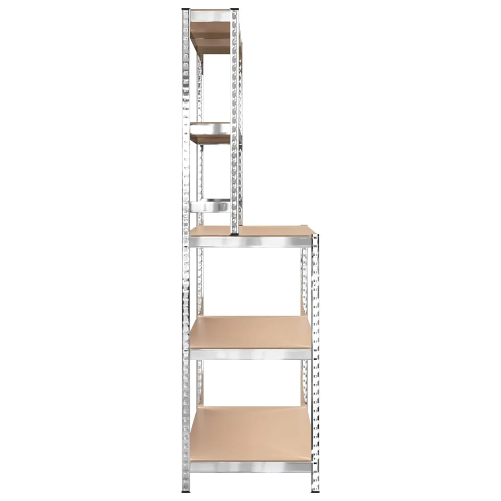 Arbeitstisch 2025 mit 5 Ablagen, Silber, Stahl und Holzwerkstoffplatte