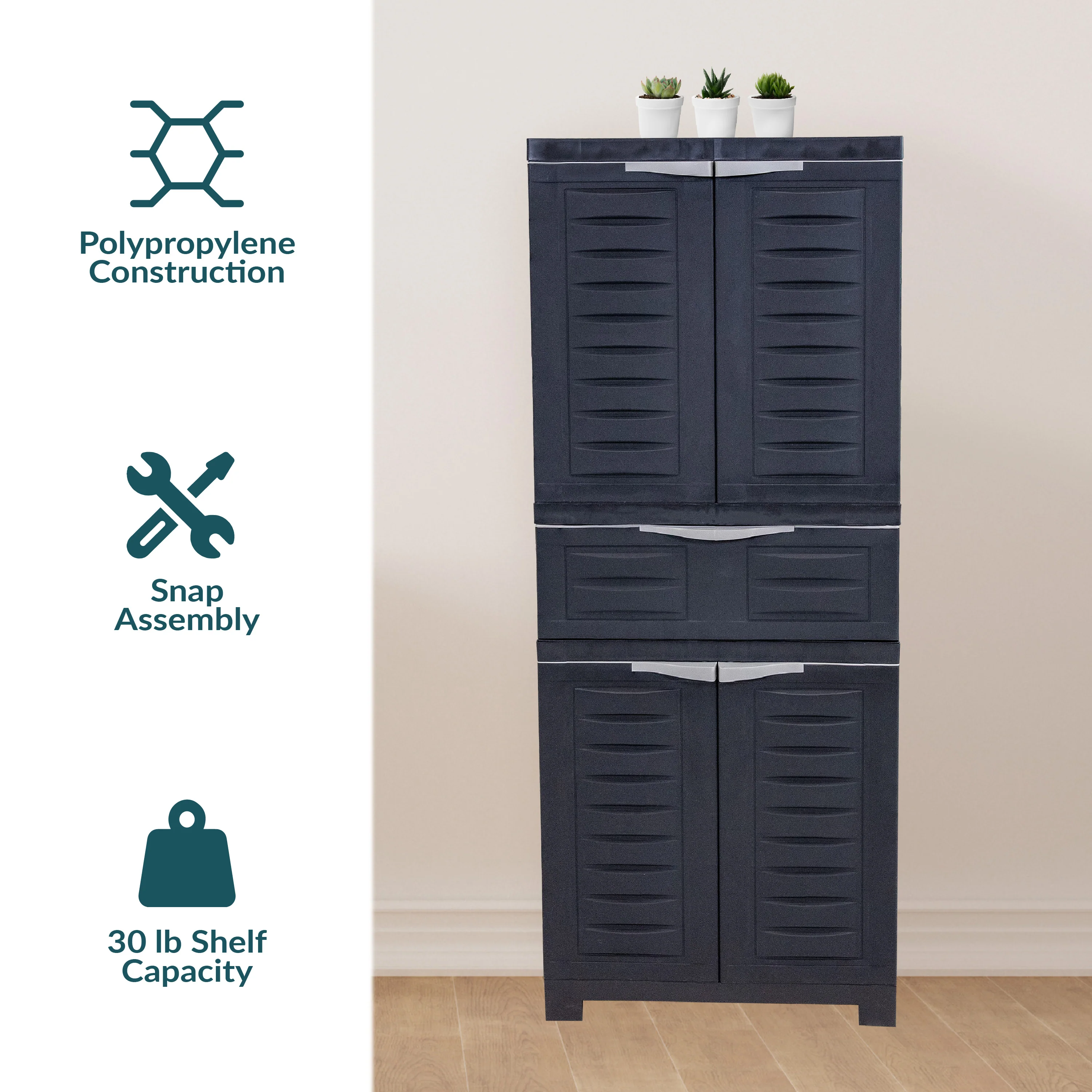 2025 Sunnydaze plastik garageskab med 2 justerbare hylder og 1 skuffe