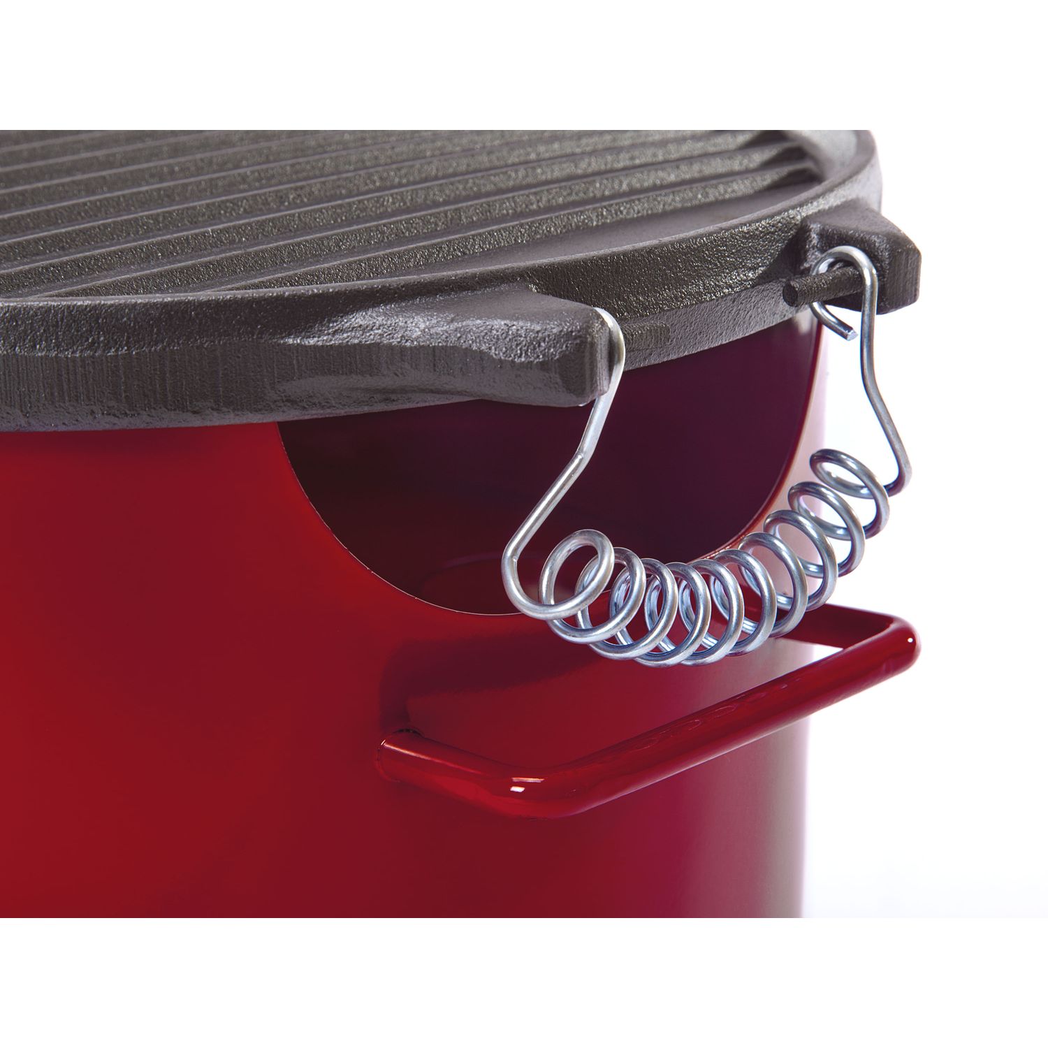 0,5-Liter-Ethanol-Grill in rotem Stahl und runder Eisengrillplatte