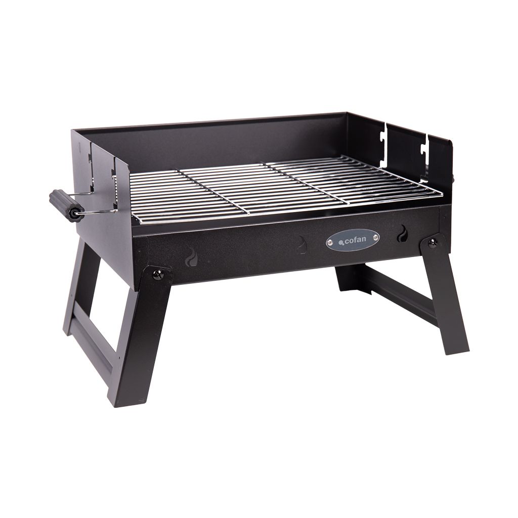 Cofan Tragbarer Holzkohlegrill | Grillrost aus verchromtem Stahl | Klappbar | Mit seitlichen Griffen | Ideal für Camping, Garten und Terrasse | Maße: 45,5 x 34,5 x 31,5 cm