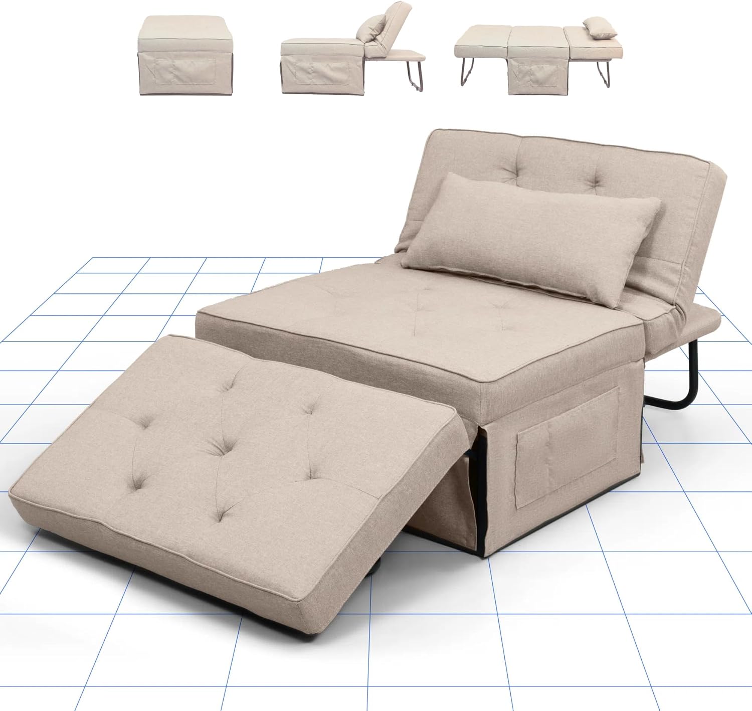 FLEXISPOT Schlafsofa, ausziehbarer Klappsessel mit Bettfunktion, Schlaffunktion, wandelbarer Schlafsessel, Belastbarkeit 300 kg, Grau