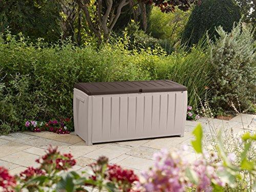 Coffre de rangement en plastique Keter Novel pour terrasse, mobilier de jardin, capacité de 90 litres, marron
