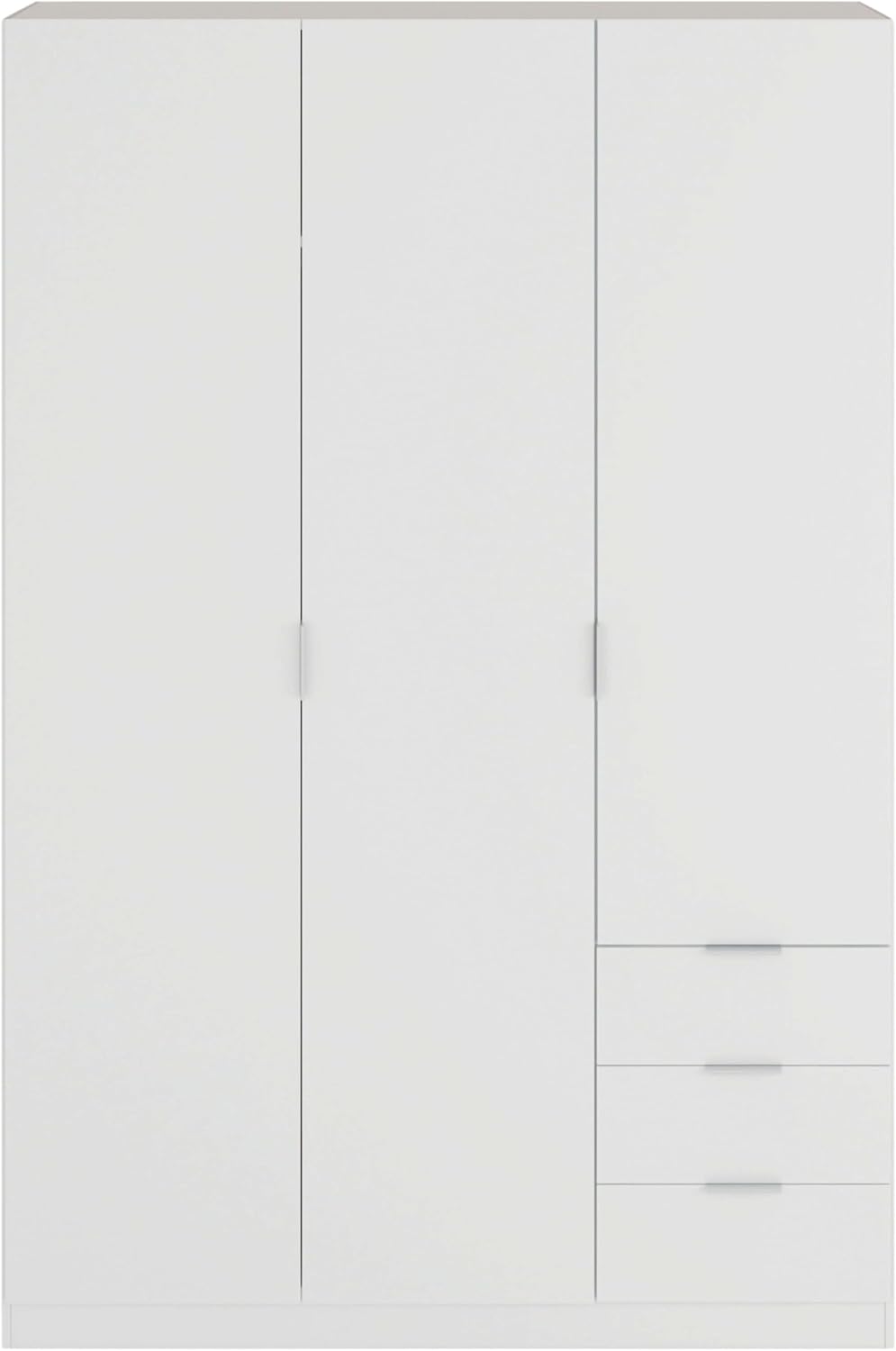 Habitdesign Kleiderschrank mit drei Türen und drei Schubladen, Ausführung: Arctic White, Maße: 121 cm (B) x 180 cm (H) x 52 cm (T)